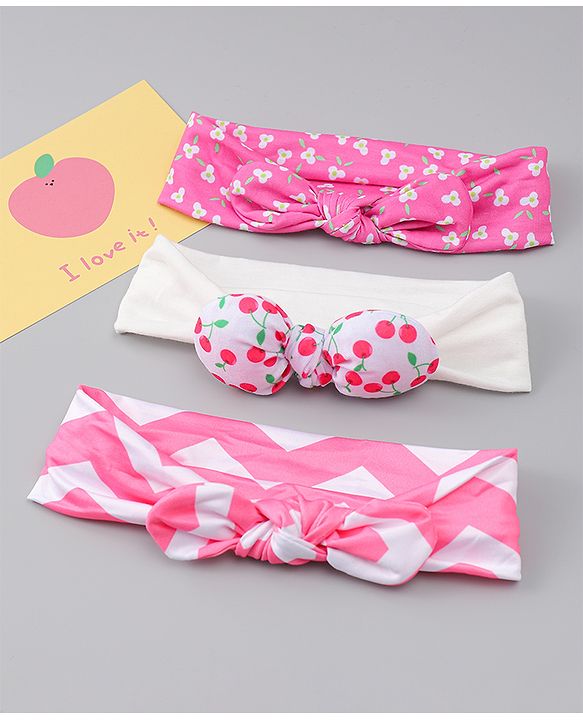 Babyhug Headbands with Floral Applique Pack of 3 - Dark Pink