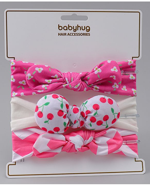 Babyhug Headbands with Floral Applique Pack of 3 - Dark Pink