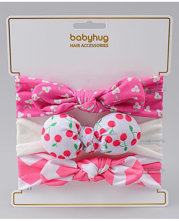 Babyhug Headbands with Floral Applique Pack of 3 - Dark Pink