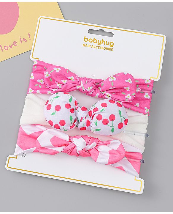Babyhug Headbands with Floral Applique Pack of 3 - Dark Pink