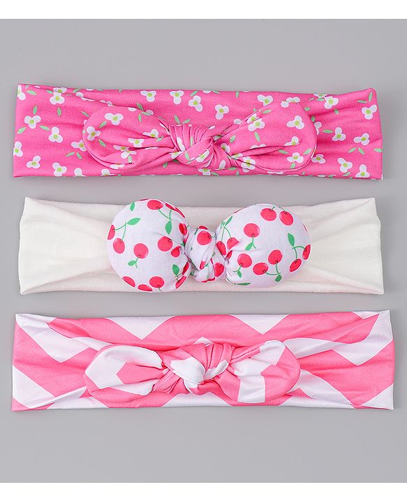 Babyhug Headbands with Floral Applique Pack of 3 - Dark Pink