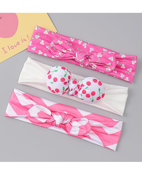 Babyhug Headbands with Floral Applique Pack of 3 - Dark Pink