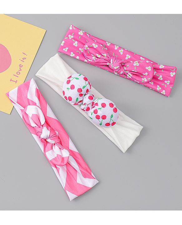 Babyhug Headbands with Floral Applique Pack of 3 - Dark Pink