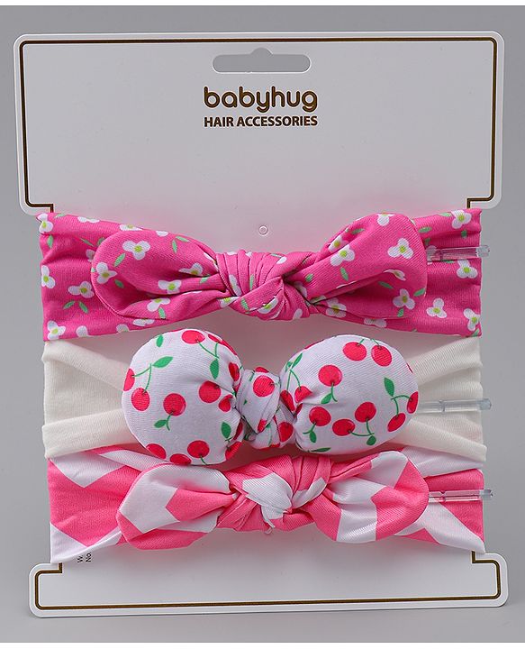 Babyhug Headbands with Floral Applique Pack of 3 - Dark Pink