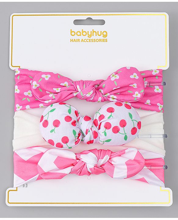 Babyhug Headbands with Floral Applique Pack of 3 - Dark Pink