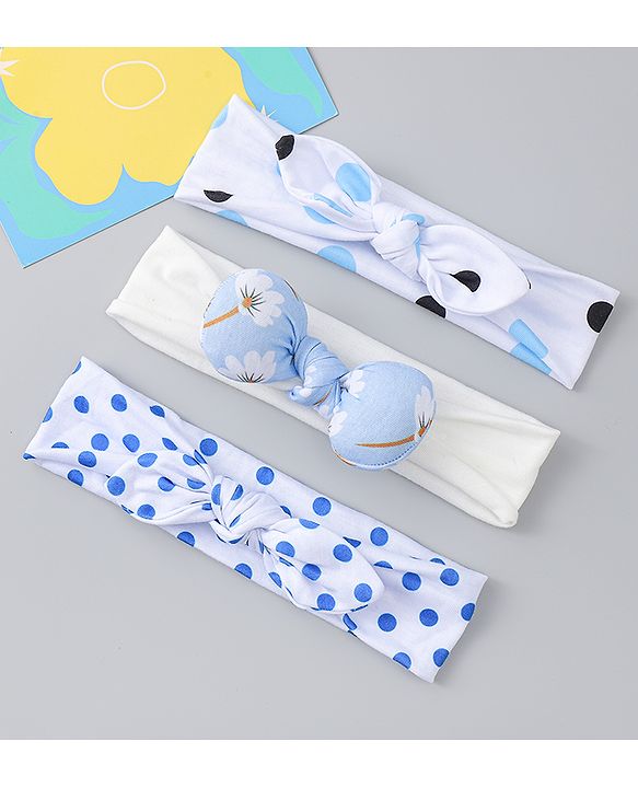 Babyhug Headbands with Bow & Floral Applique Pack of 3 - White & Blue