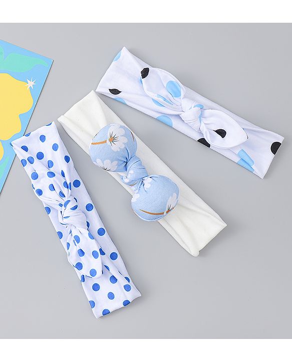 Babyhug Headbands with Bow & Floral Applique Pack of 3 - White & Blue