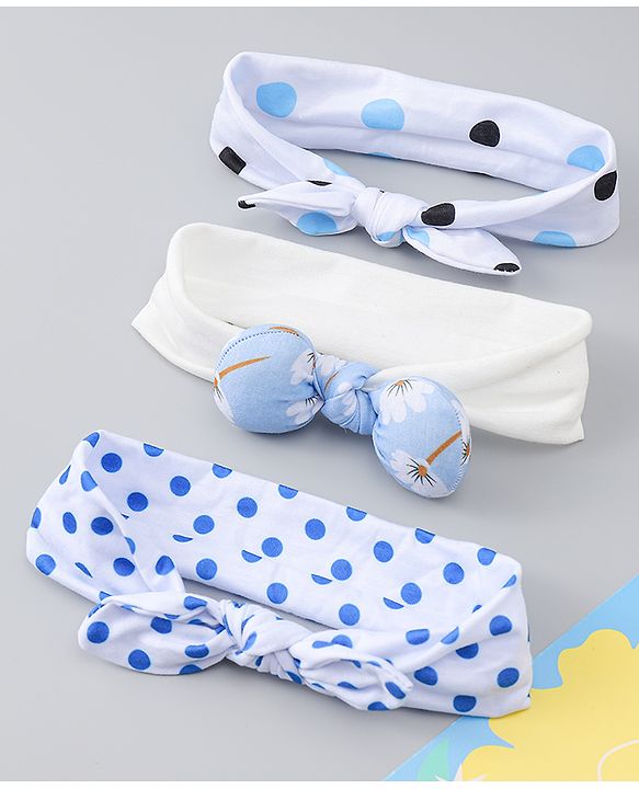 Babyhug Headbands with Bow & Floral Applique Pack of 3 - White & Blue