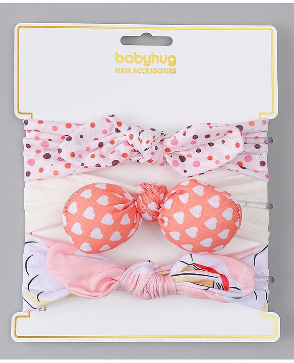 Babyhug Headbands with Heart Applique Pack of 3 - Multicolor