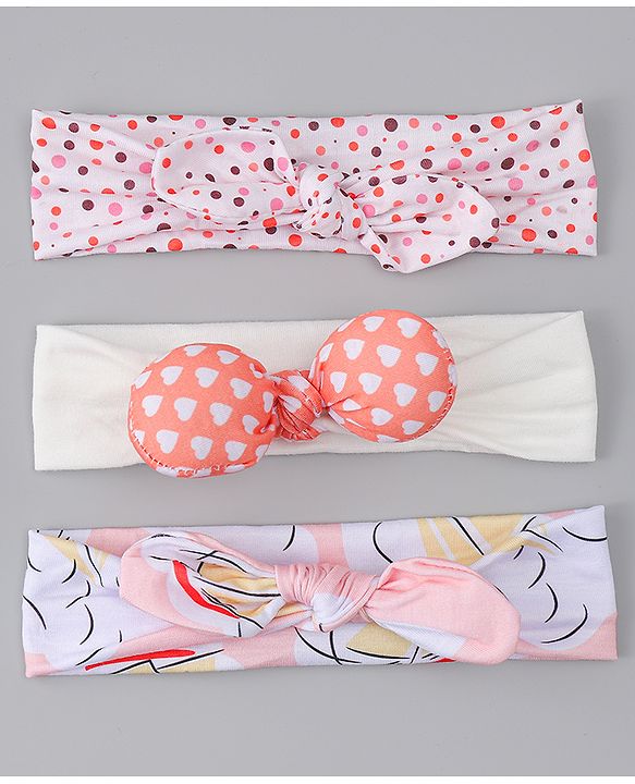 Babyhug Headbands with Heart Applique Pack of 3 - Multicolor