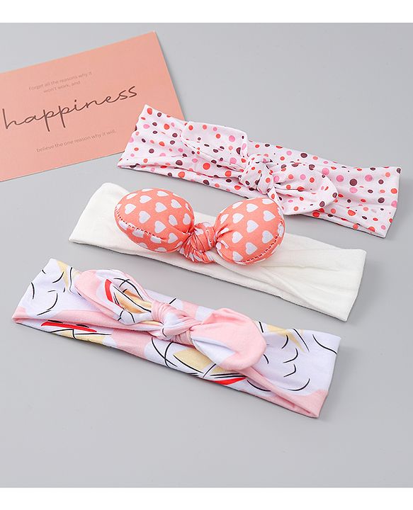 Babyhug Headbands with Heart Applique Pack of 3 - Multicolor