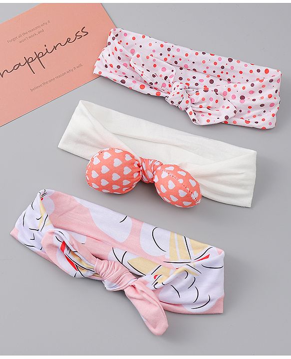 Babyhug Headbands with Heart Applique Pack of 3 - Multicolor