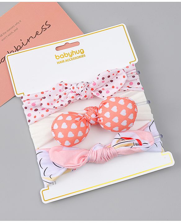 Babyhug Headbands with Heart Applique Pack of 3 - Multicolor