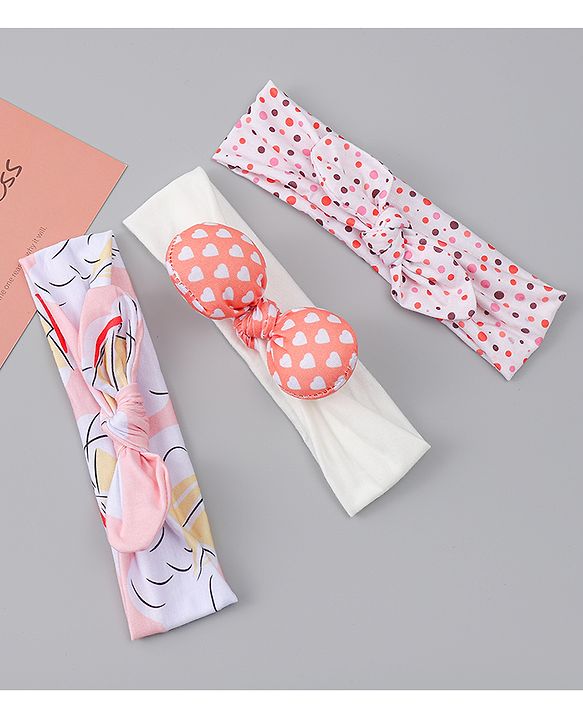 Babyhug Headbands with Heart Applique Pack of 3 - Multicolor