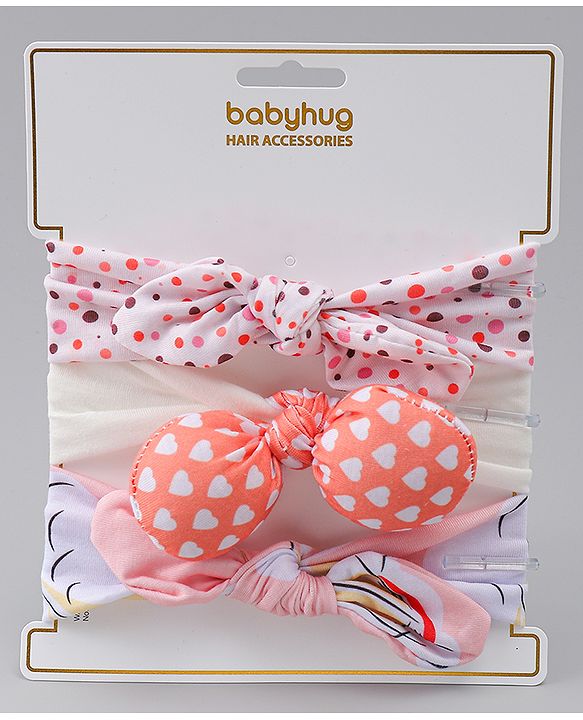 Babyhug Headbands with Heart Applique Pack of 3 - Multicolor