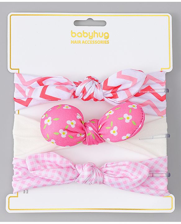 Babyhug Headbands with Floral Applique Pack of 3 - Pink