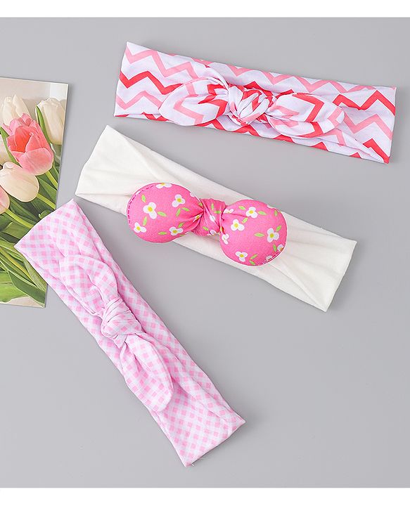 Babyhug Headbands with Floral Applique Pack of 3 - Pink