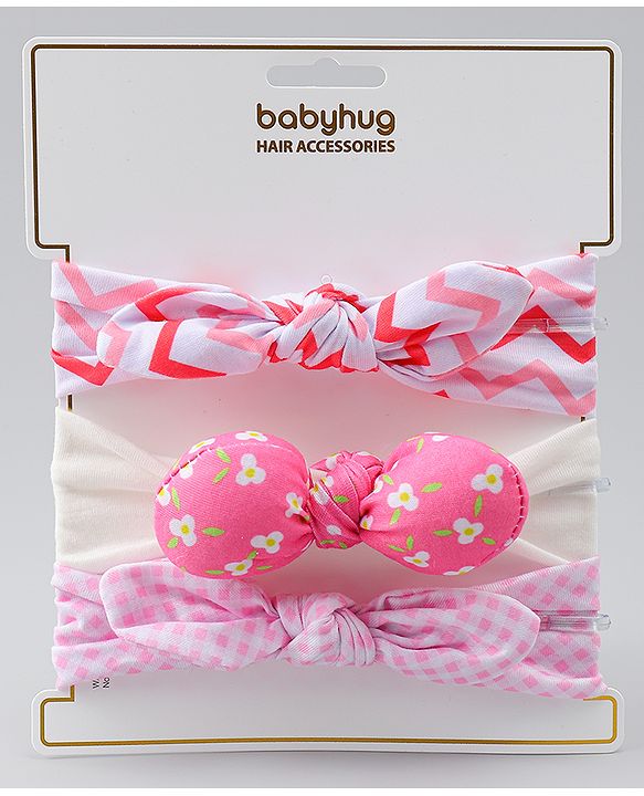 Babyhug Headbands with Floral Applique Pack of 3 - Pink