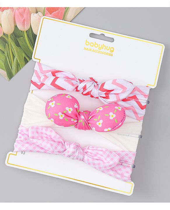 Babyhug Headbands with Floral Applique Pack of 3 - Pink