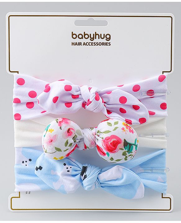 Babyhug Headbands With Bow Applique Pack of 3 - Multicolor