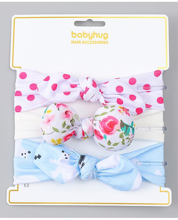 Babyhug Headbands With Bow Applique Pack of 3 - Multicolor