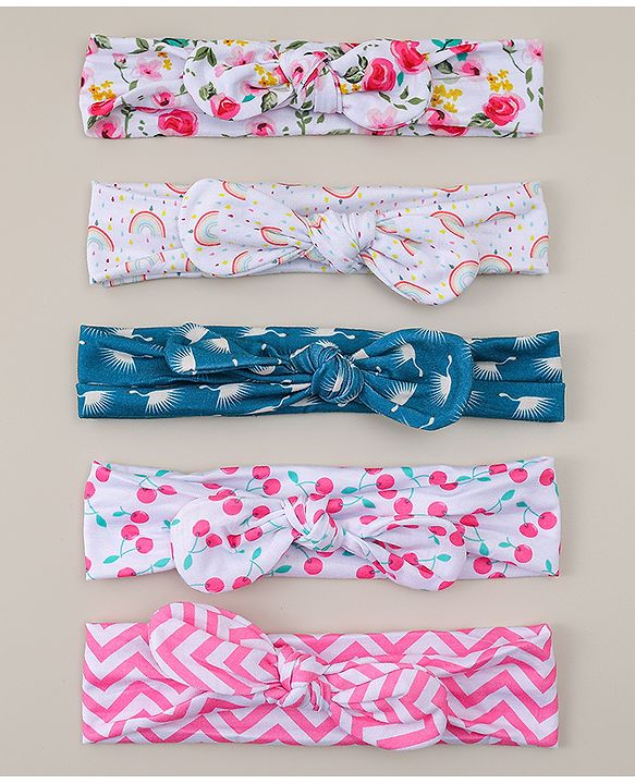 Babyhug Headbands with Bow & Floral Applique Pack of 5 - Multicolor