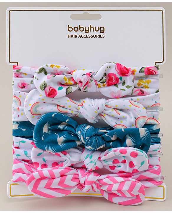 Babyhug Headbands with Bow & Floral Applique Pack of 5 - Multicolor