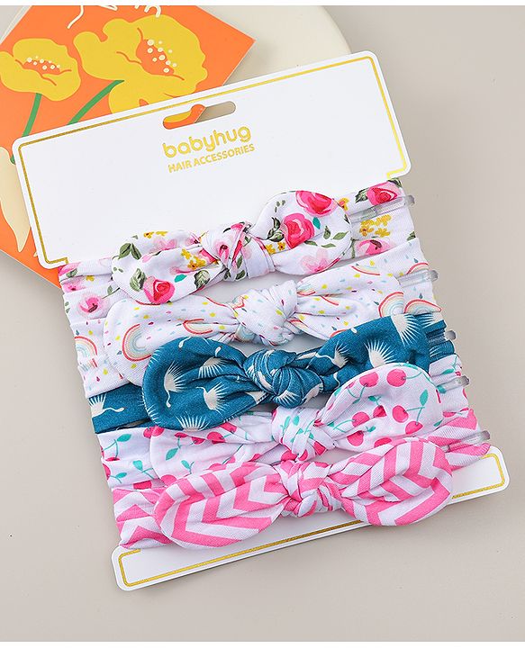 Babyhug Headbands with Bow & Floral Applique Pack of 5 - Multicolor