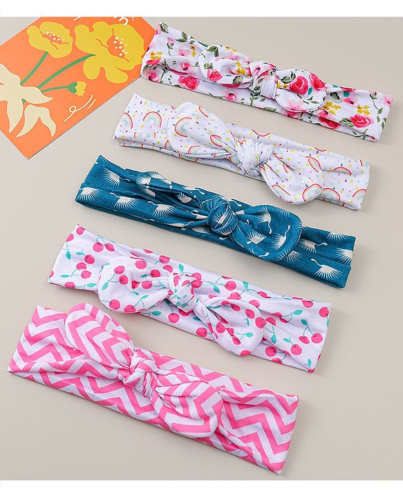 Babyhug Headbands with Bow & Floral Applique Pack of 5 - Multicolor