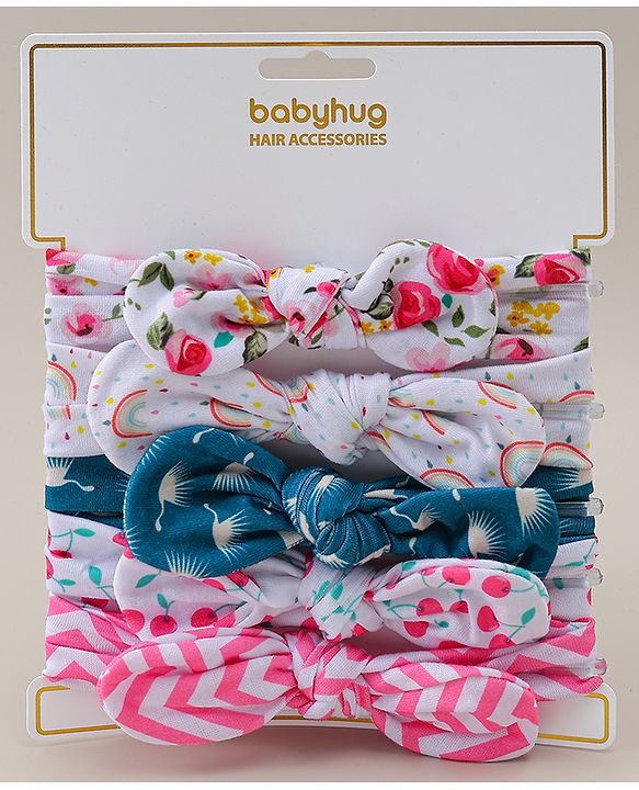 Babyhug Headbands with Bow & Floral Applique Pack of 5 - Multicolor