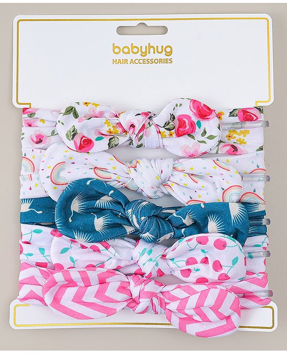 Babyhug Headbands with Bow & Floral Applique Pack of 5 - Multicolor