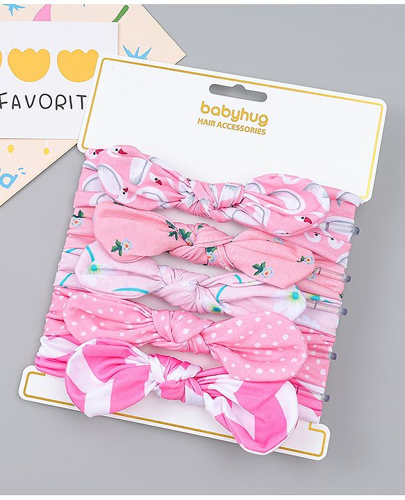 Babyhug Headbands with Bow Applique Pack of  5 -  Pink