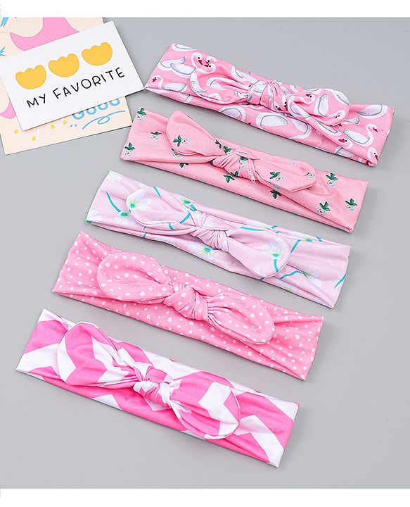 Babyhug Headbands with Bow Applique Pack of  5 -  Pink