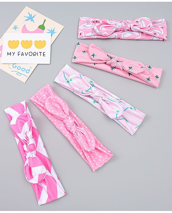 Babyhug Headbands with Bow Applique Pack of  5 -  Pink