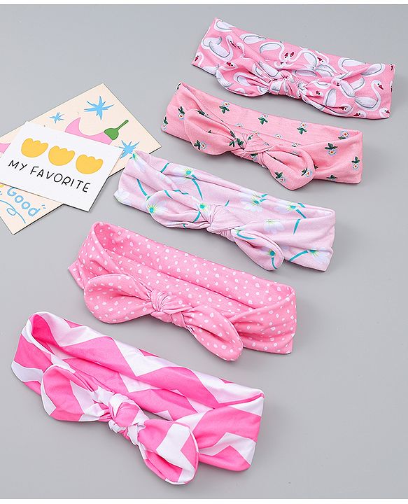 Babyhug Headbands with Bow Applique Pack of  5 -  Pink