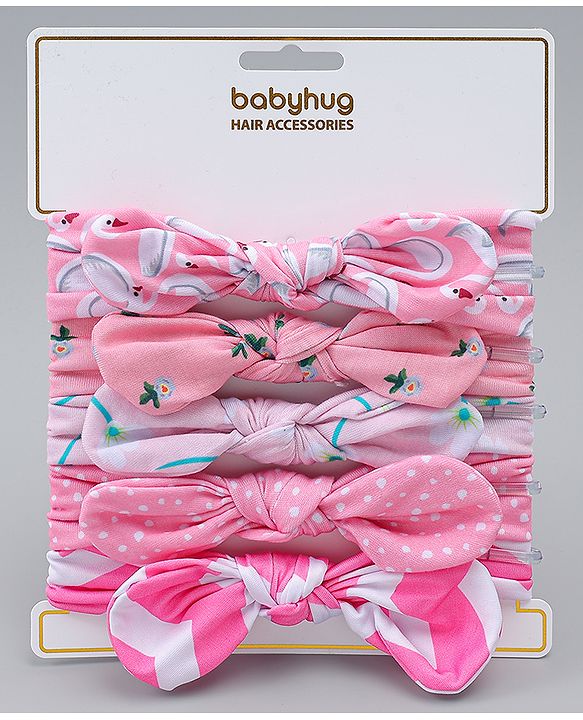 Babyhug Headbands with Bow Applique Pack of  5 -  Pink