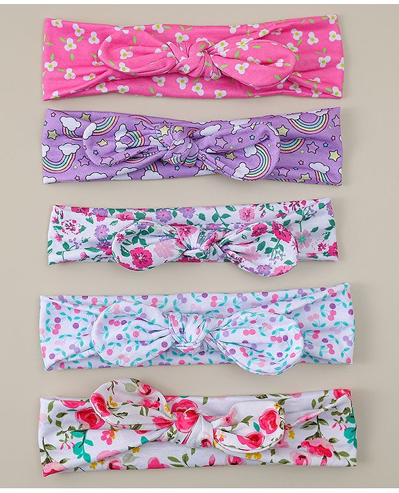 Babyhug Headbands With Bow Applique Pack of 5 - Multicolor