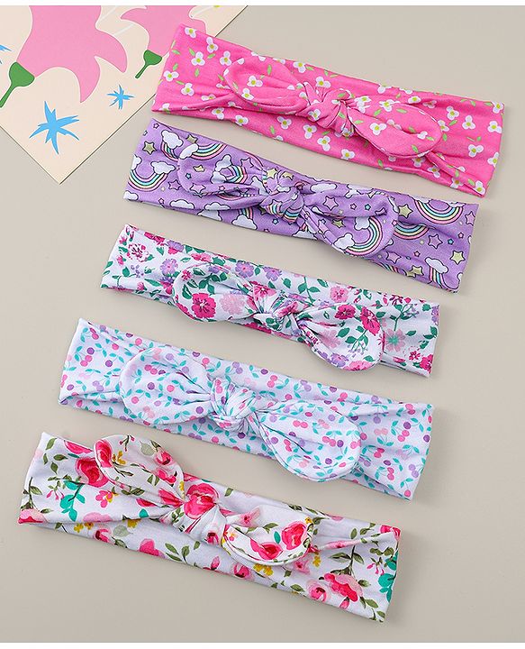 Babyhug Headbands With Bow Applique Pack of 5 - Multicolor
