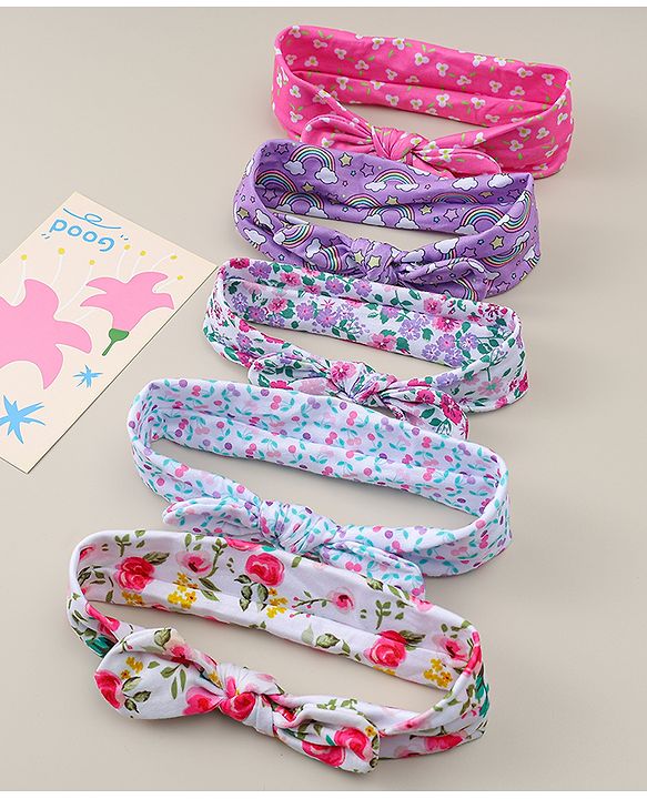 Babyhug Headbands With Bow Applique Pack of 5 - Multicolor
