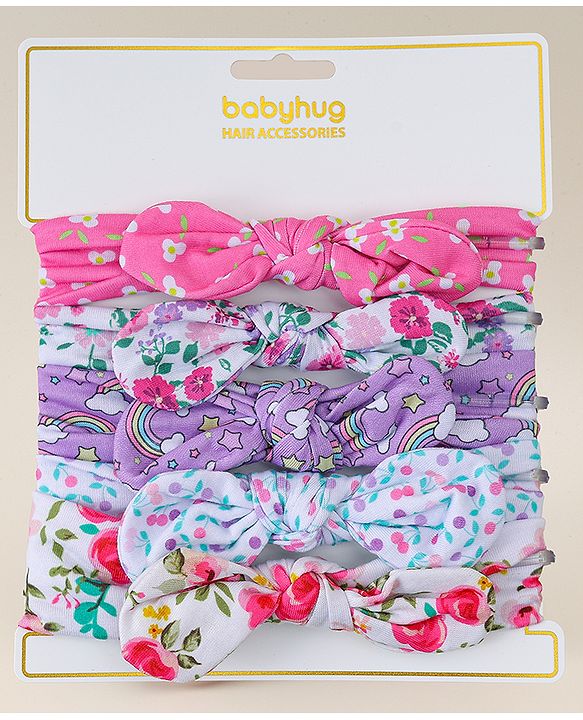 Babyhug Headbands With Bow Applique Pack of 5 - Multicolor