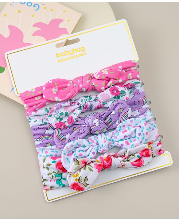 Babyhug Headbands With Bow Applique Pack of 5 - Multicolor