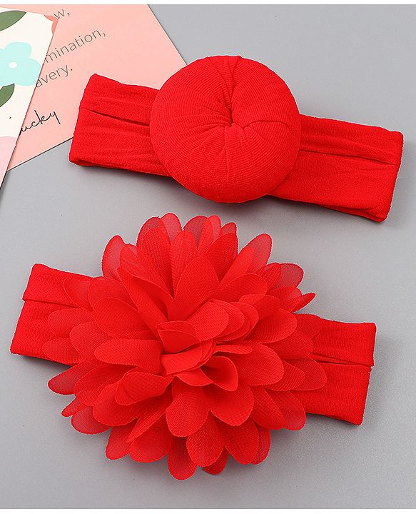 Babyhug Free Size Headbands With Floral & Bow Applique Pack of 2 - Red
