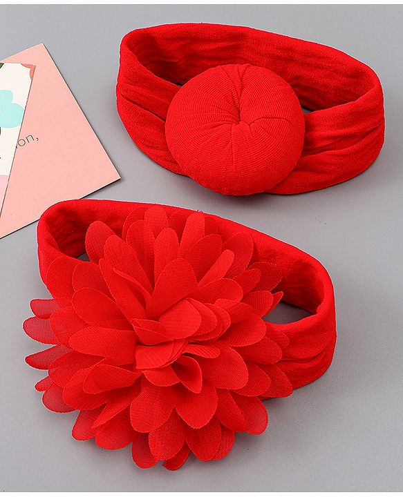 Babyhug Free Size Headbands With Floral & Bow Applique Pack of 2 - Red