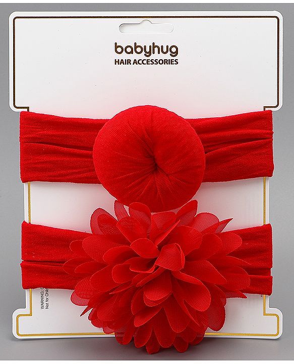 Babyhug Free Size Headbands With Floral & Bow Applique Pack of 2 - Red