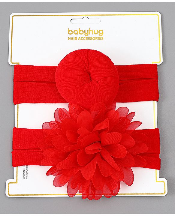 Babyhug Free Size Headbands With Floral & Bow Applique Pack of 2 - Red