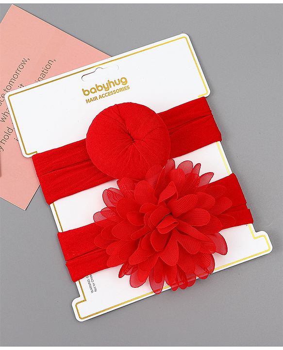 Babyhug Free Size Headbands With Floral & Bow Applique Pack of 2 - Red