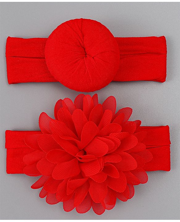 Babyhug Free Size Headbands With Floral & Bow Applique Pack of 2 - Red