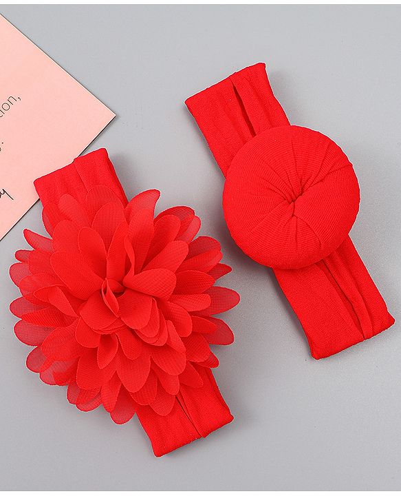Babyhug Free Size Headbands With Floral & Bow Applique Pack of 2 - Red