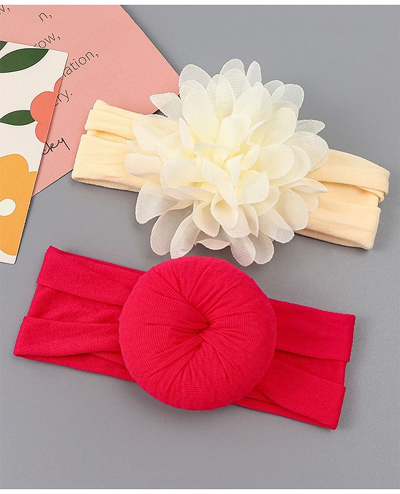 Babyhug Free Size Headbands With Floral & Bow Applique Pack of 2 - Red