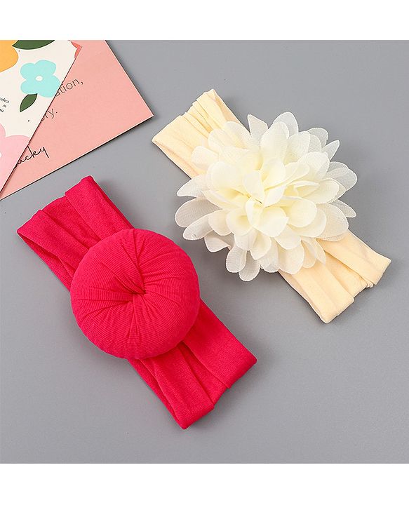 Babyhug Free Size Headbands With Floral & Bow Applique Pack of 2 - Red
